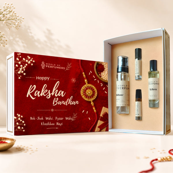 Royal Aura 4 Rakhi gift set — roll-ons, perfume and body mist, World of Perfumers